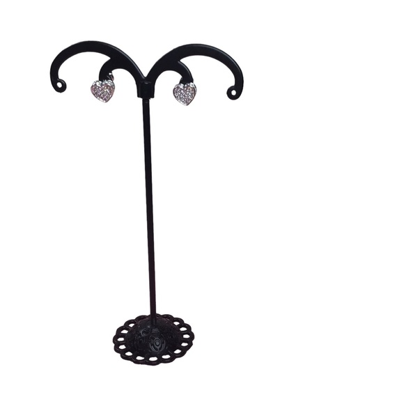 CZ Stud Heart Screw Back Earrings - Picture 3 of 8